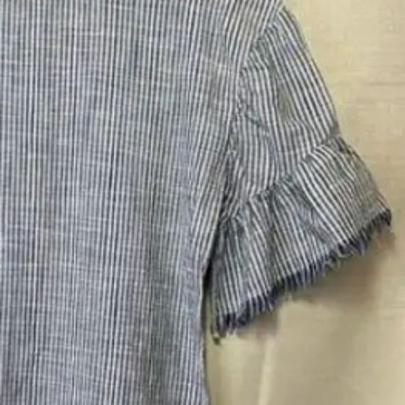True Craft Blue and White Striped Dress with Frayed Hems (fits like medium) - Picture 4 of 9